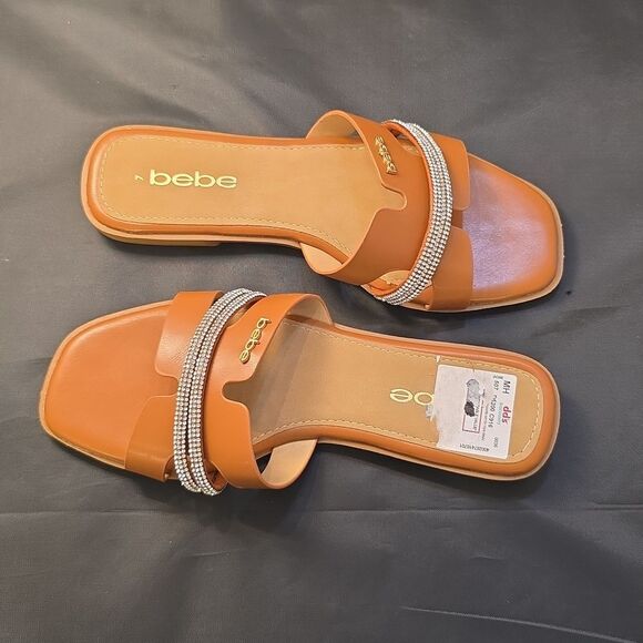 BRAND NEW BEBE WOMEN'S RHINESTONE SLIDE WITH SILVER CHAIN ACCENT - Picture 7 of 16